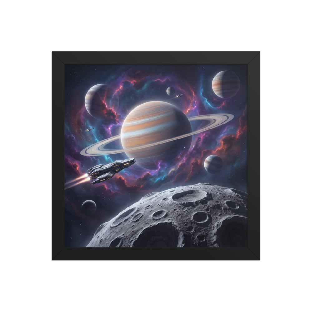 Ringed Gas Giant Art Print, cinematic science fiction decor, space themed wall art, gift for astronomy lovers