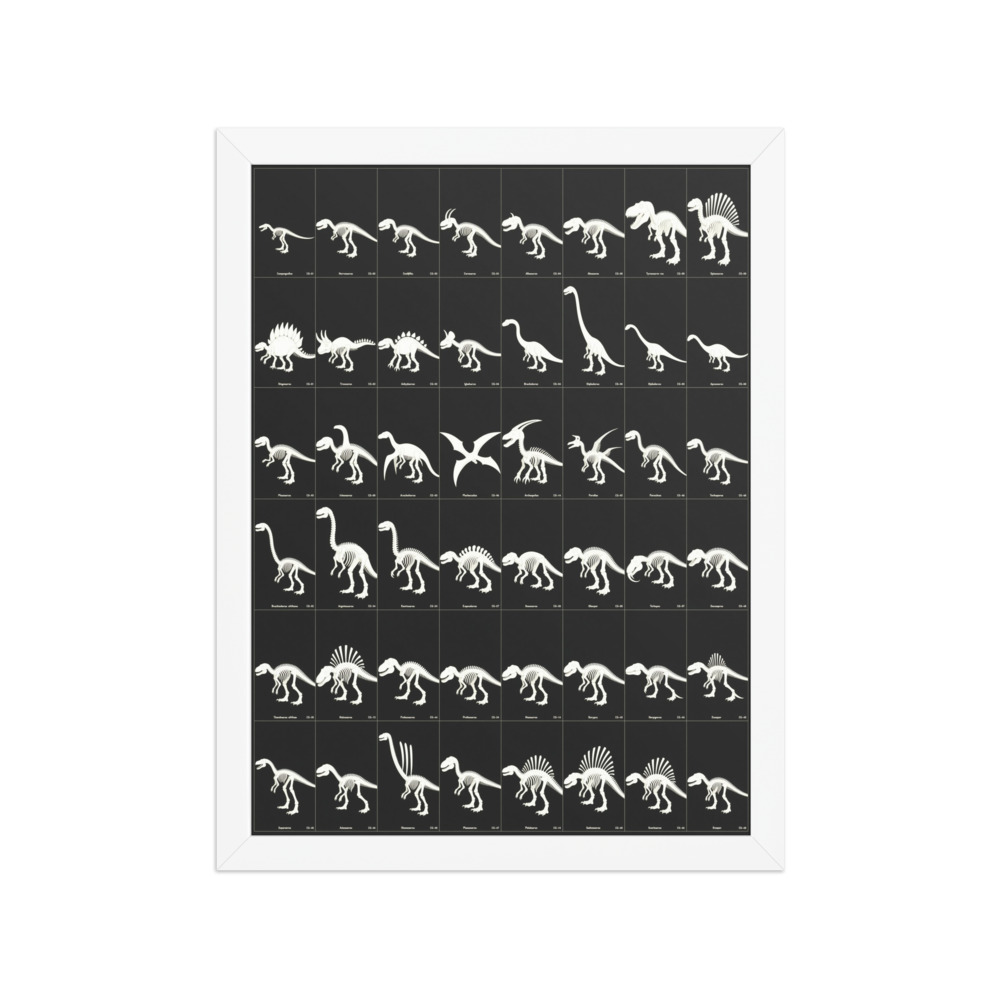 Hadrosaur Skeleton Art Print, dinosaur fossil chart, natural history decor, study wall art, gift for paleontology lovers