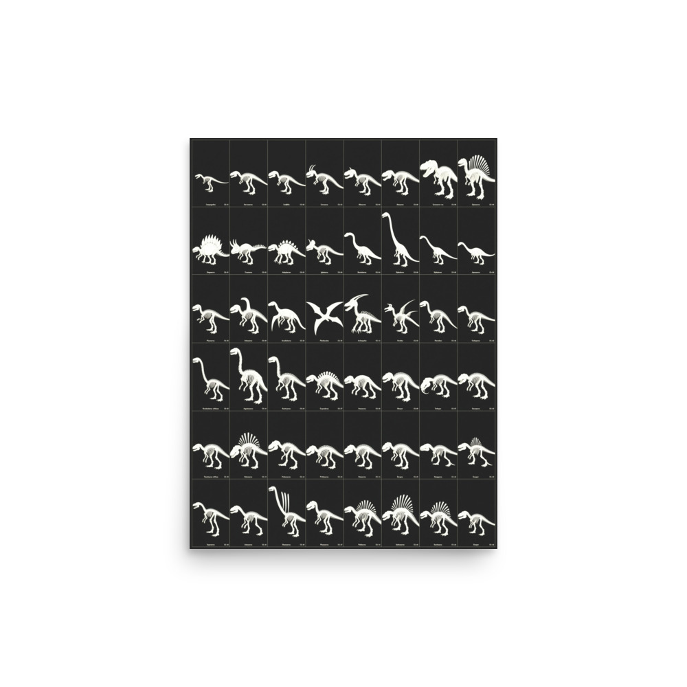 Hadrosaur Skeleton Art Print, dinosaur fossil chart, natural history decor, study wall art, gift for paleontology lovers