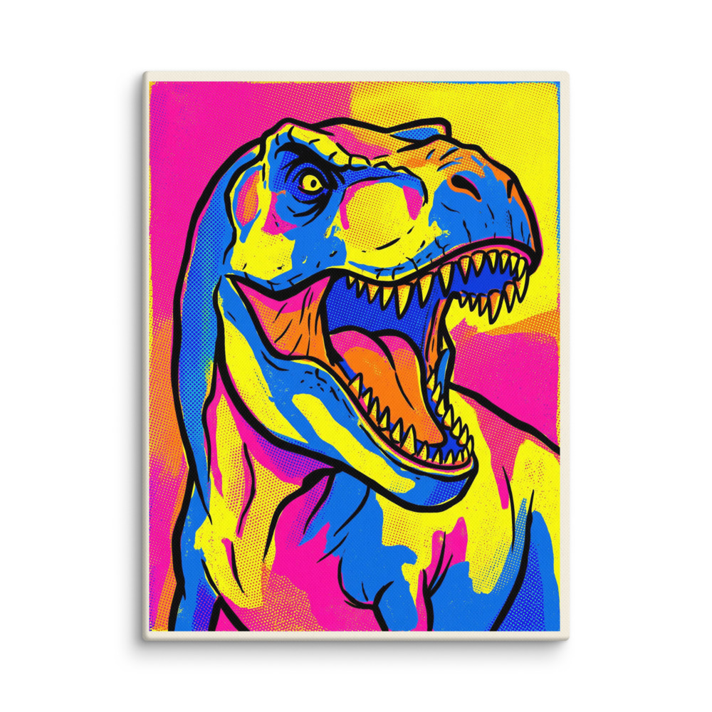 Tyrannosaurus Rex Art Print, Warhol-inspired pop art, dinosaur wall decor, colorful kids’ room art, dinosaur gift