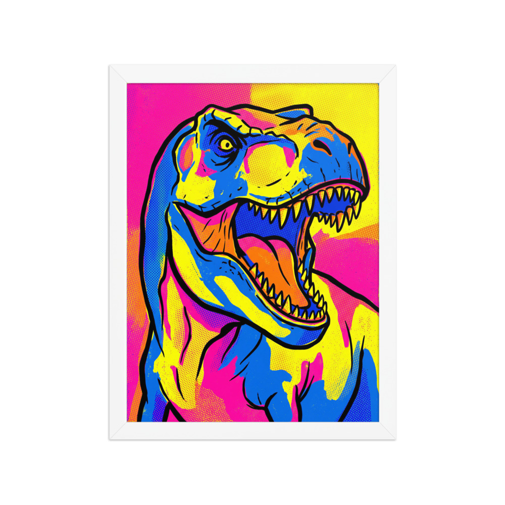 Tyrannosaurus Rex Art Print, Warhol-inspired pop art, dinosaur wall decor, colorful kids’ room art, dinosaur gift