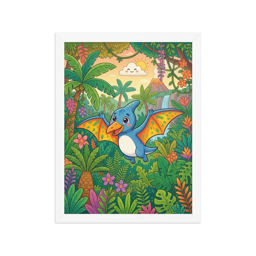 Pteranodon Art Print, cute cartoon dinosaur, children's room decor, prehistoric jungle wall art, dinosaur gift for kids