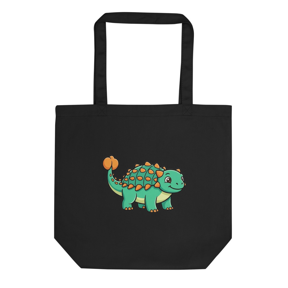 Ankylosaurus Tote Bag, cartoon dinosaur tote, organic cotton bag, market and library carryall, dino lover gift