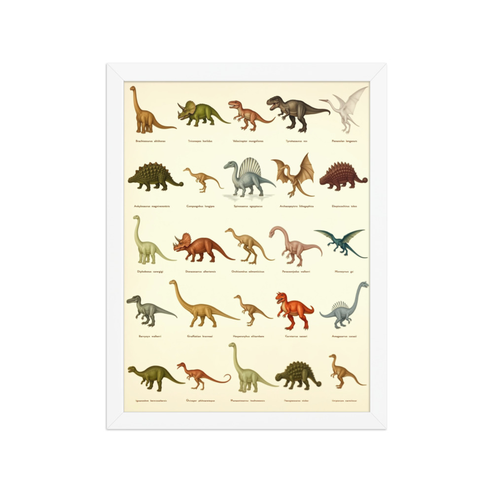 Educational Dinosaur Identification Chart Art Print, vintage watercolor, classroom decor, dinosaur gift for kids
