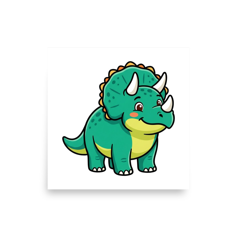 Triceratops Art Print, cartoon dinosaur wall art, kids room decor, dinosaur gift for children, playful nursery decor