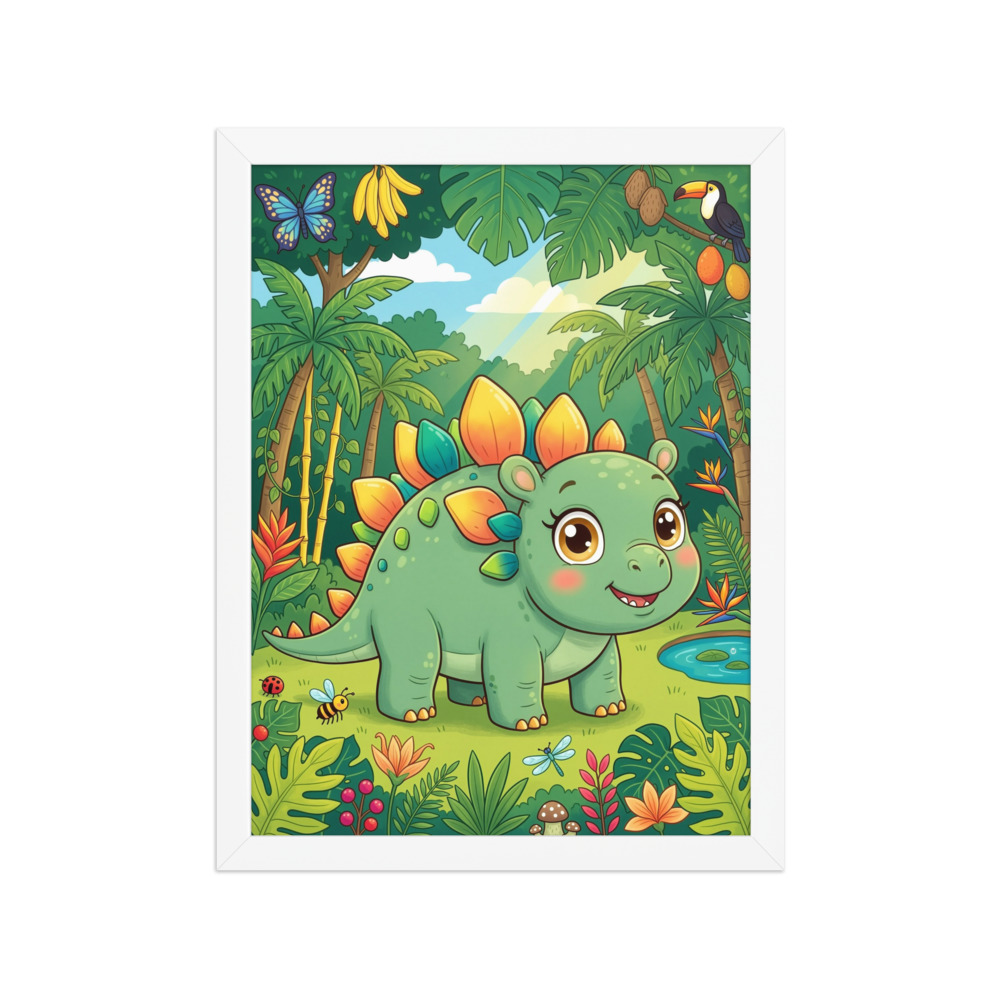 Stegosaurus Art Print, cute dinosaur wall art, colorful jungle decor, children’s room gift, kids birthday gift