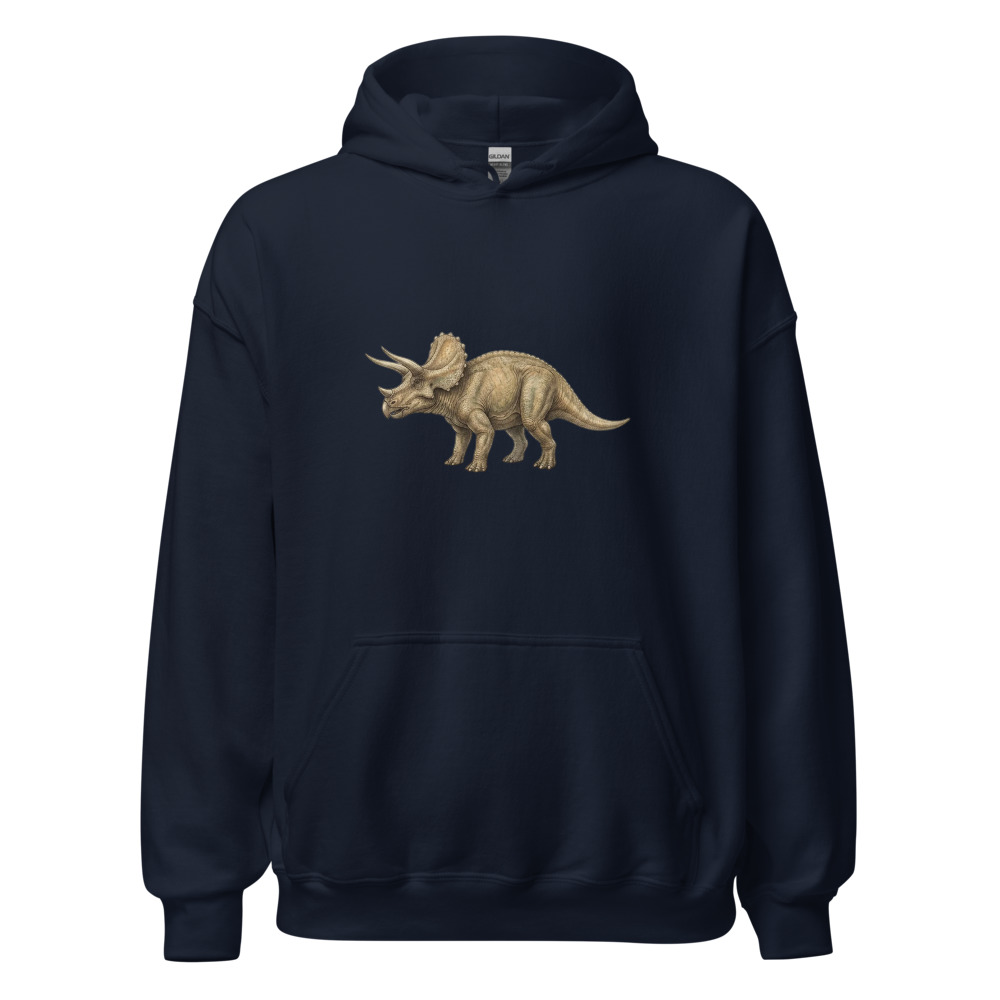 Triceratops Study Hoodie, detailed dinosaur illustration, casual layering, cozy nights in, gift for dinosaur enthusiasts