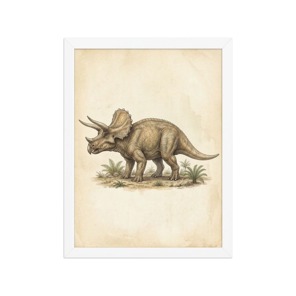 Triceratops Art Print, vintage watercolor natural history illustration, dinosaur room decor, paleontology gift for enthusiasts
