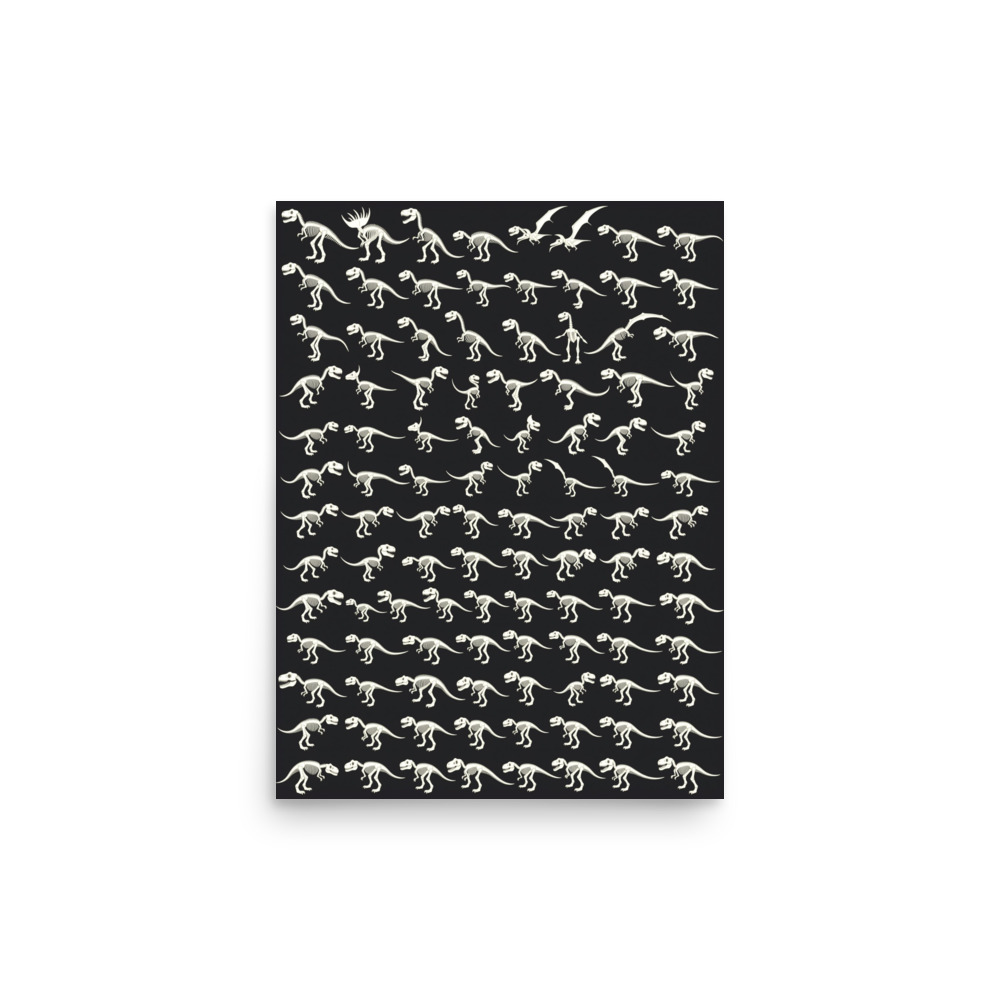 Dinosaur fossil skeleton collection art print, museum natural history chart style, study decor, gift for dinosaur lovers
