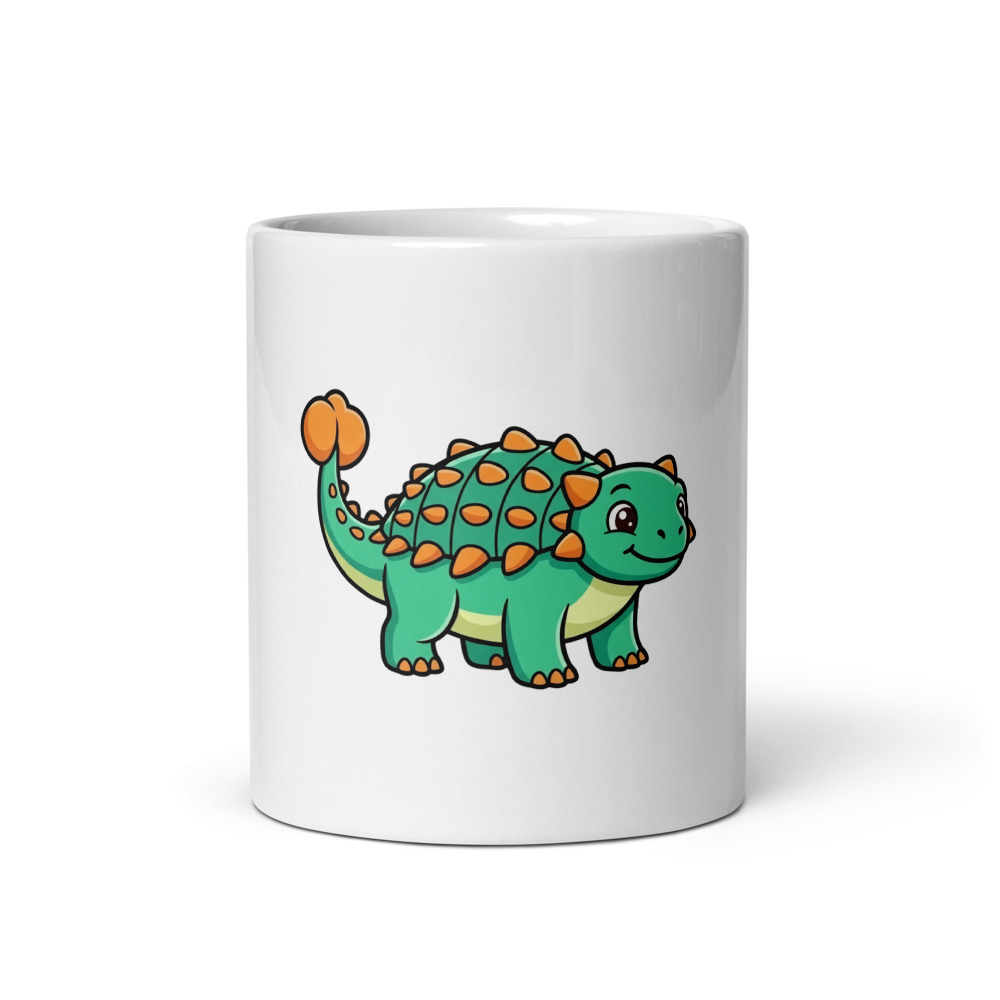 Ankylosaurus Mug, cartoon dinosaur design, prehistoric kitchen decor, ceramic coffee mug, dinosaur lover gift