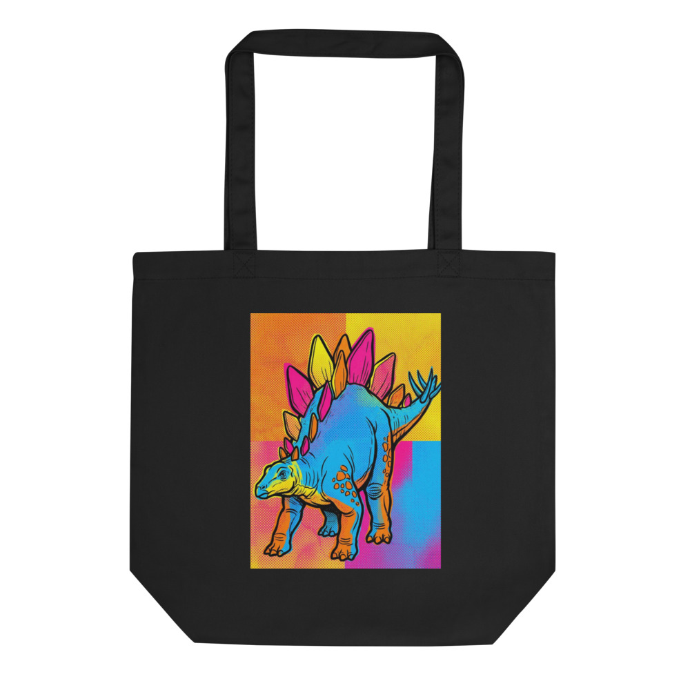 Stegosaurus Pop Art Tote Bag, colorful dinosaur artwork, organic cotton tote, everyday shopping bag, dinosaur lover gift