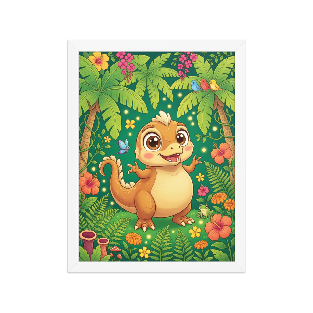 Velociraptor Art Print, cute cartoon dinosaur, prehistoric jungle decor, kids room wall art, dinosaur lover gift