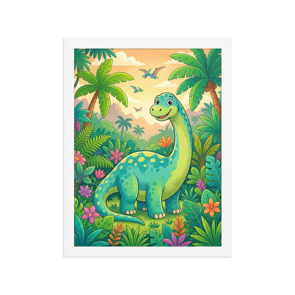 Diplodocus Art Print, cute cartoon dinosaur, children's jungle decor, nursery wall art, gift for dinosaur-loving kids