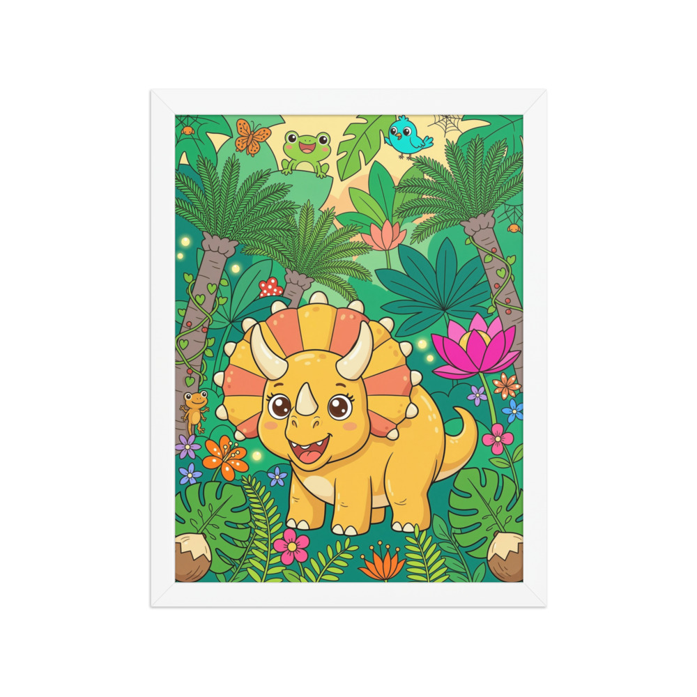 Triceratops Art Print, cute cartoon dinosaur decor, prehistoric jungle illustration, children's room wall art, dinosaur lover gift