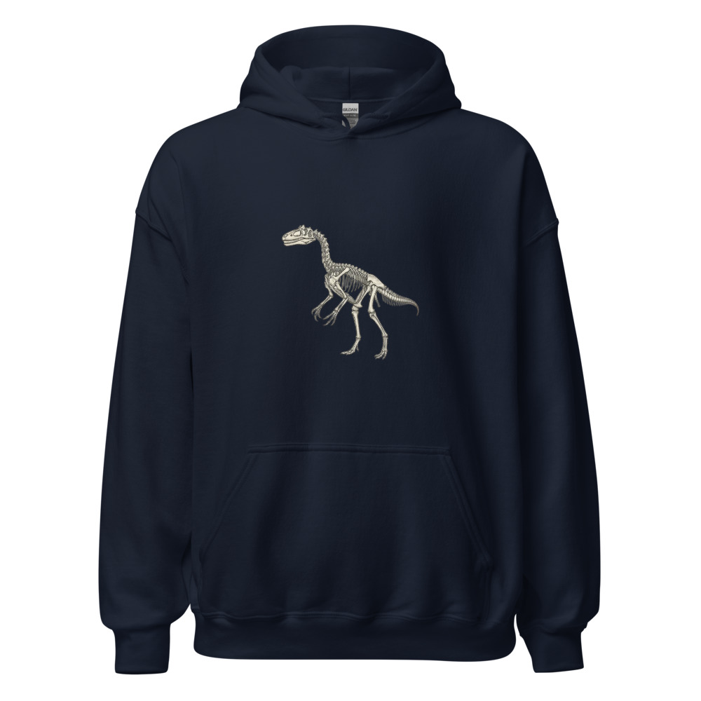 Allosaurus Skeleton Study Hoodie, dinosaur skeleton art, casual paleontology wear, gift for dinosaur lovers and fans
