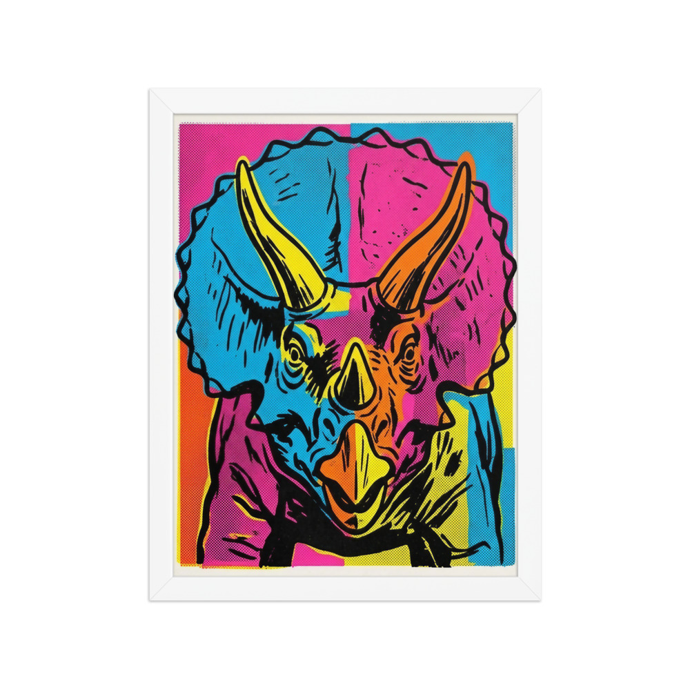Triceratops Art Print, pop art dinosaur poster, Warhol-inspired wall decor, colorful kids room art, dinosaur lover gift