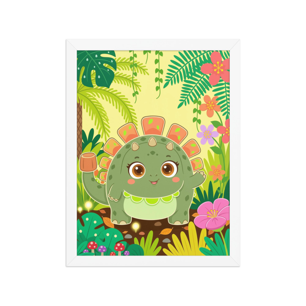Ankylosaurus (Jungle Scene) Art Print, cute dinosaur wall art, colorful nursery decor, children's room gift, prehistoric jungle illustration