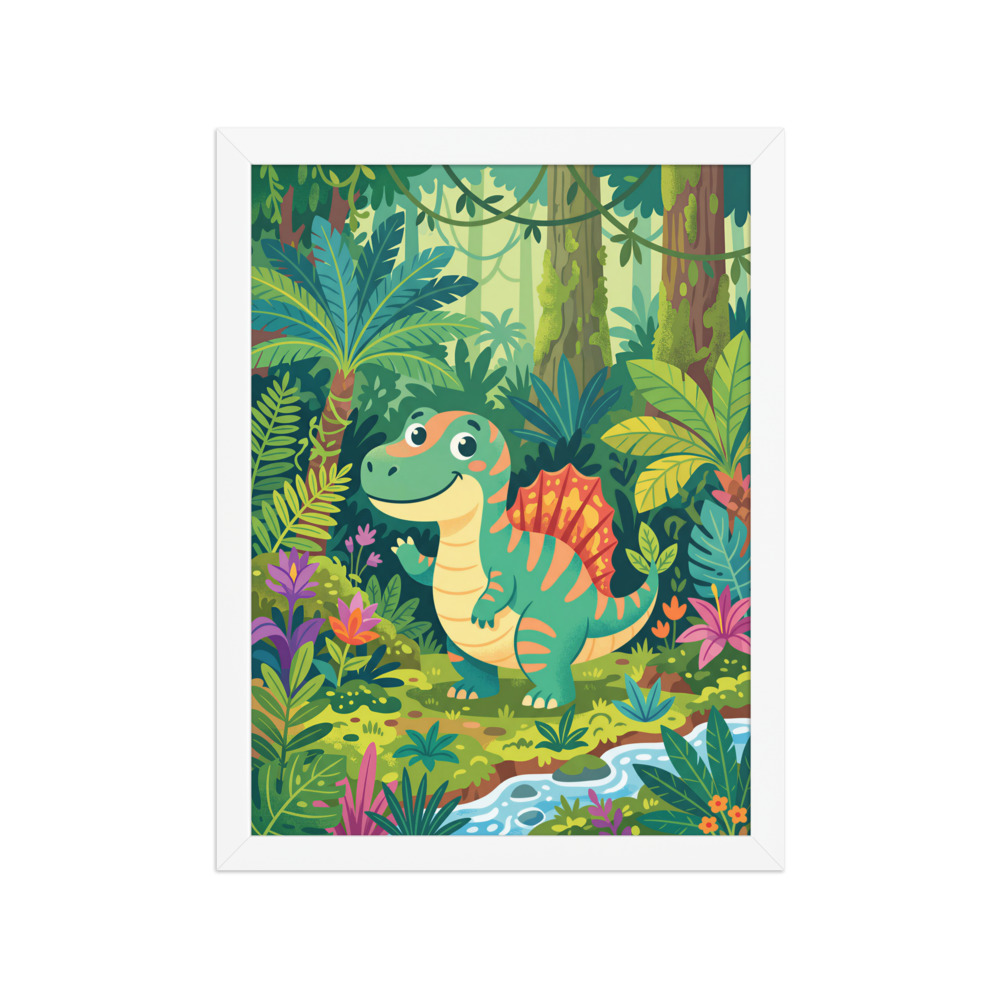 Spinosaurus Art Print, cute cartoon dinosaur, prehistoric jungle decor, children's room, birthday gift for kids