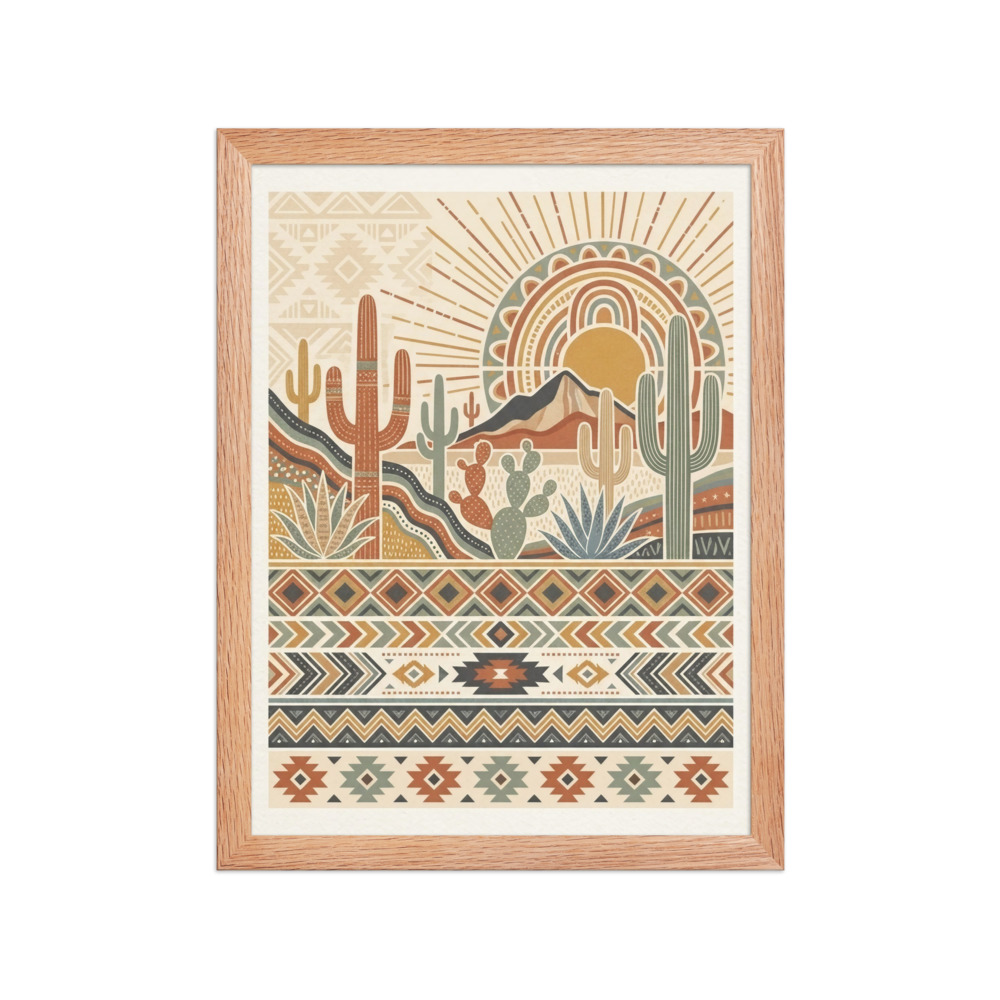 Woven Cactus Pattern Art Print, southwestern boho decor, modern desert wall art, living room accent, housewarming gift