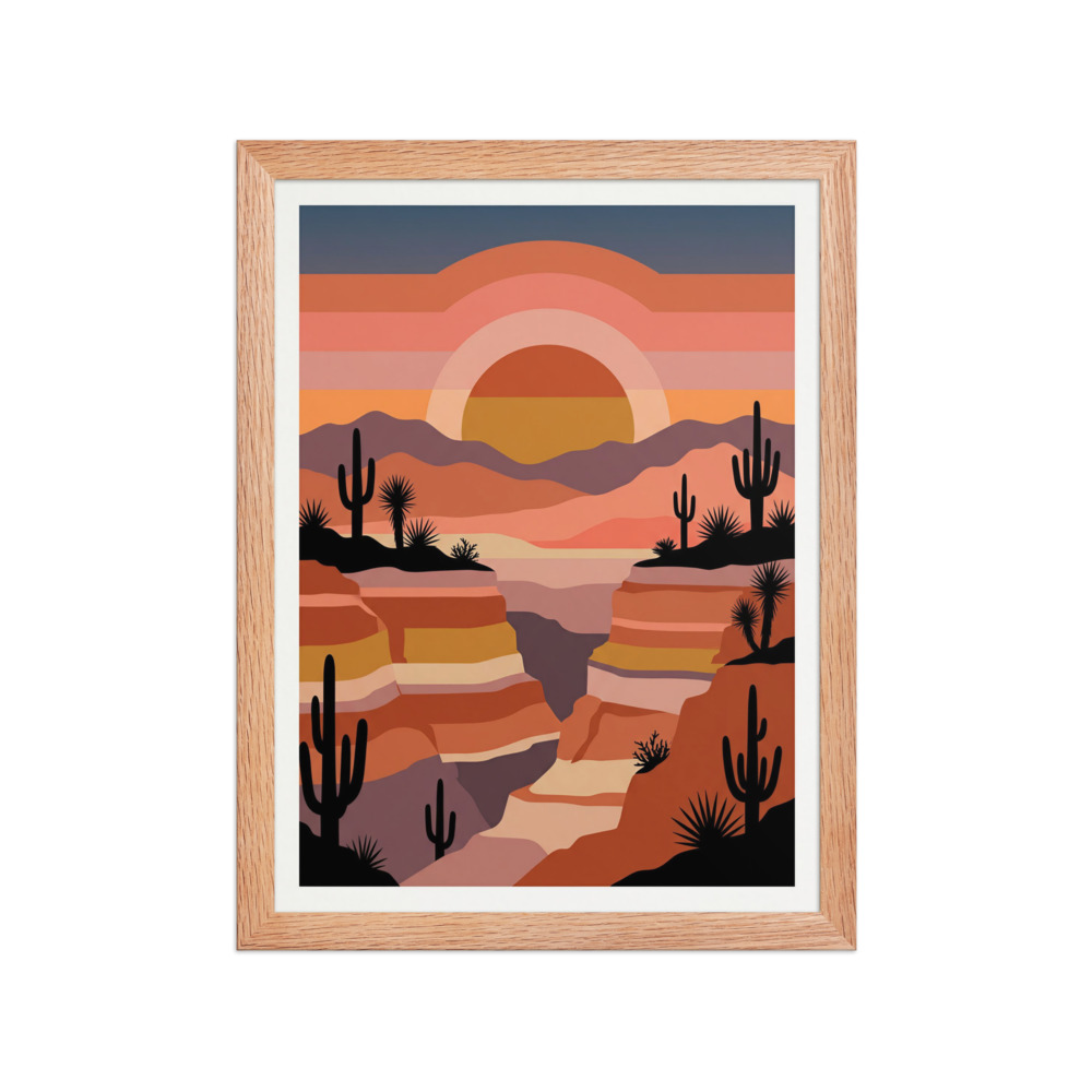 Minimalist desert sunset landscape art print, retro southwestern wall decor, living room artwork, housewarming gift, 1970s canyon art