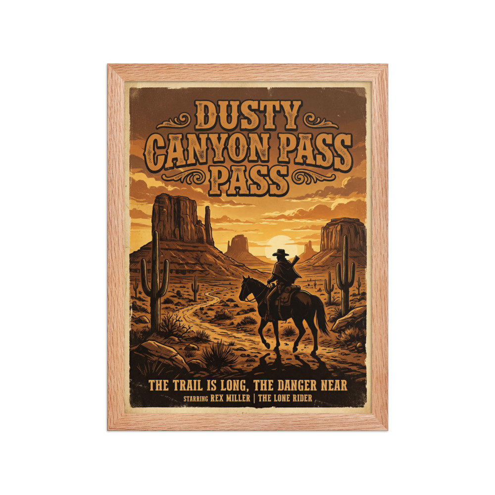 Dusty Canyon Pass Art Print, vintage western poster, desert wall decor, cowboy gift, retro western movie style