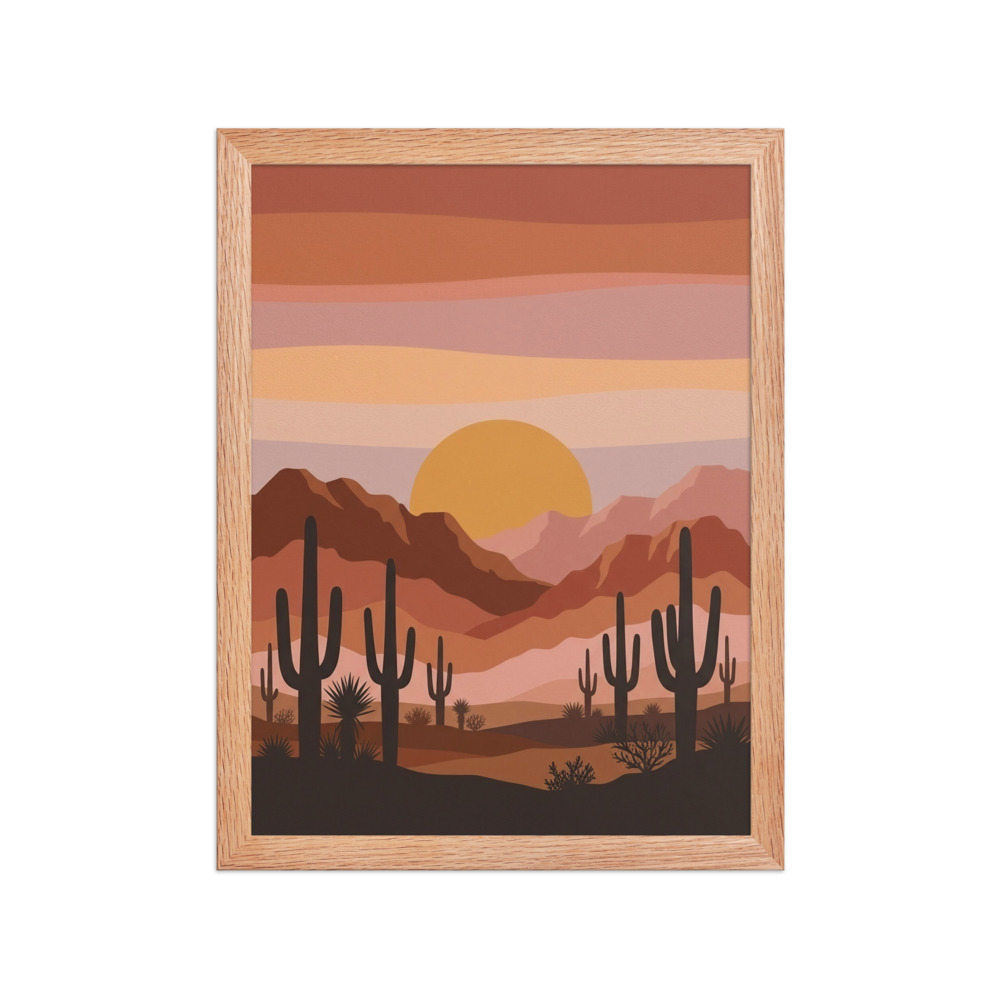 Saguaro Cacti at Sunset Art Print, 1970s southwestern wall art, desert living room decor, gift for desert lovers