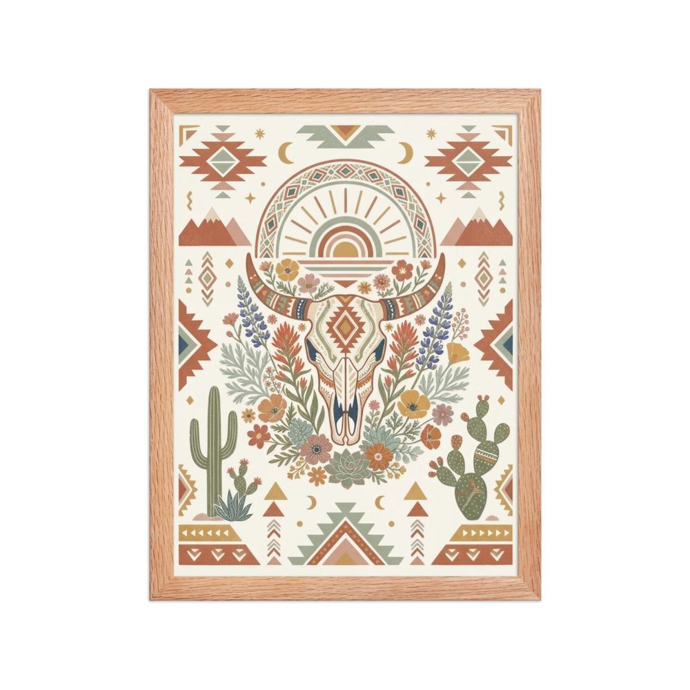 Steer Skull Art Print, Southwestern boho wall art, desert decor for living rooms, wildflower gift for desert lovers
