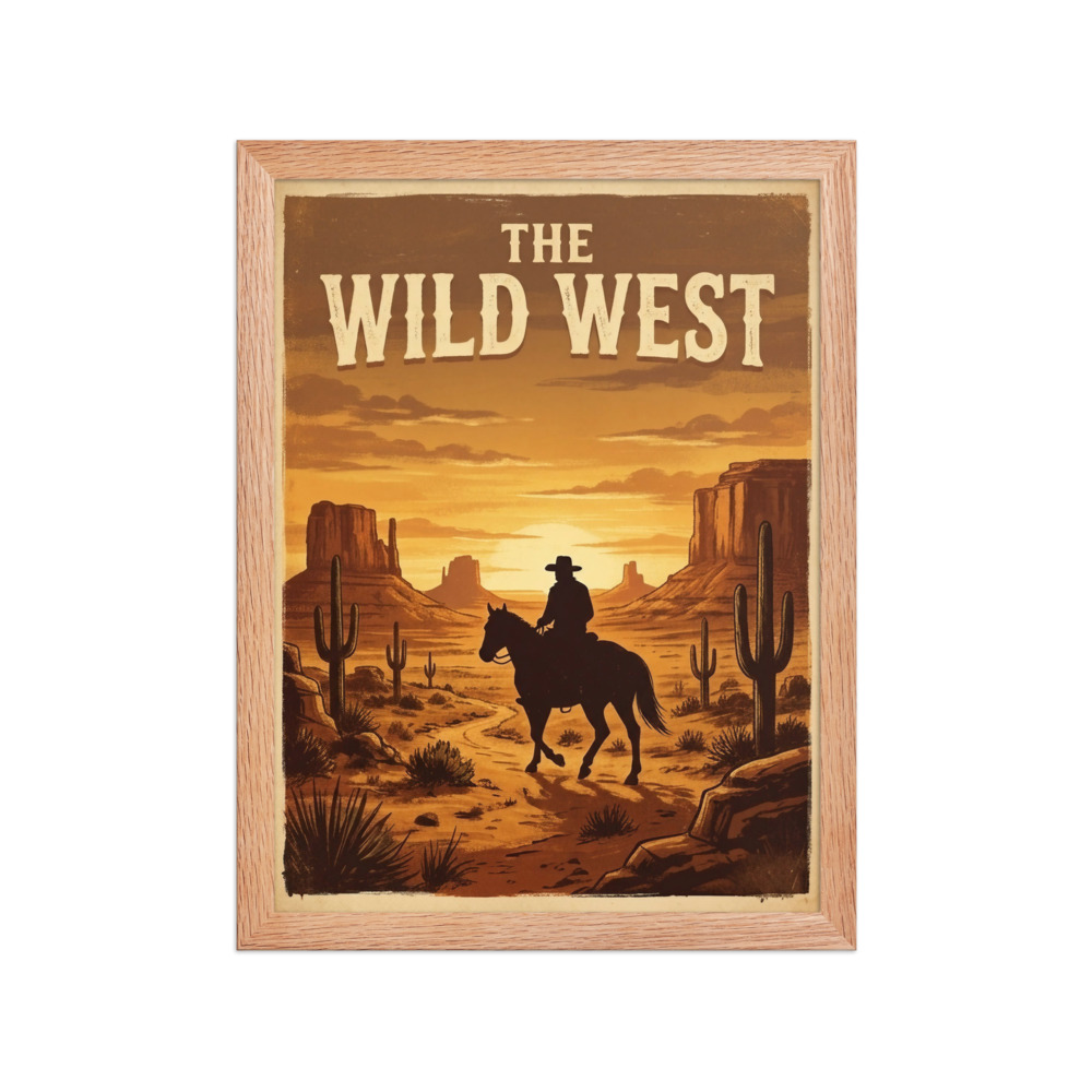 The Wild West Art Print, vintage western poster art, desert sunset wall decor, western cowboy gift, rustic home decor