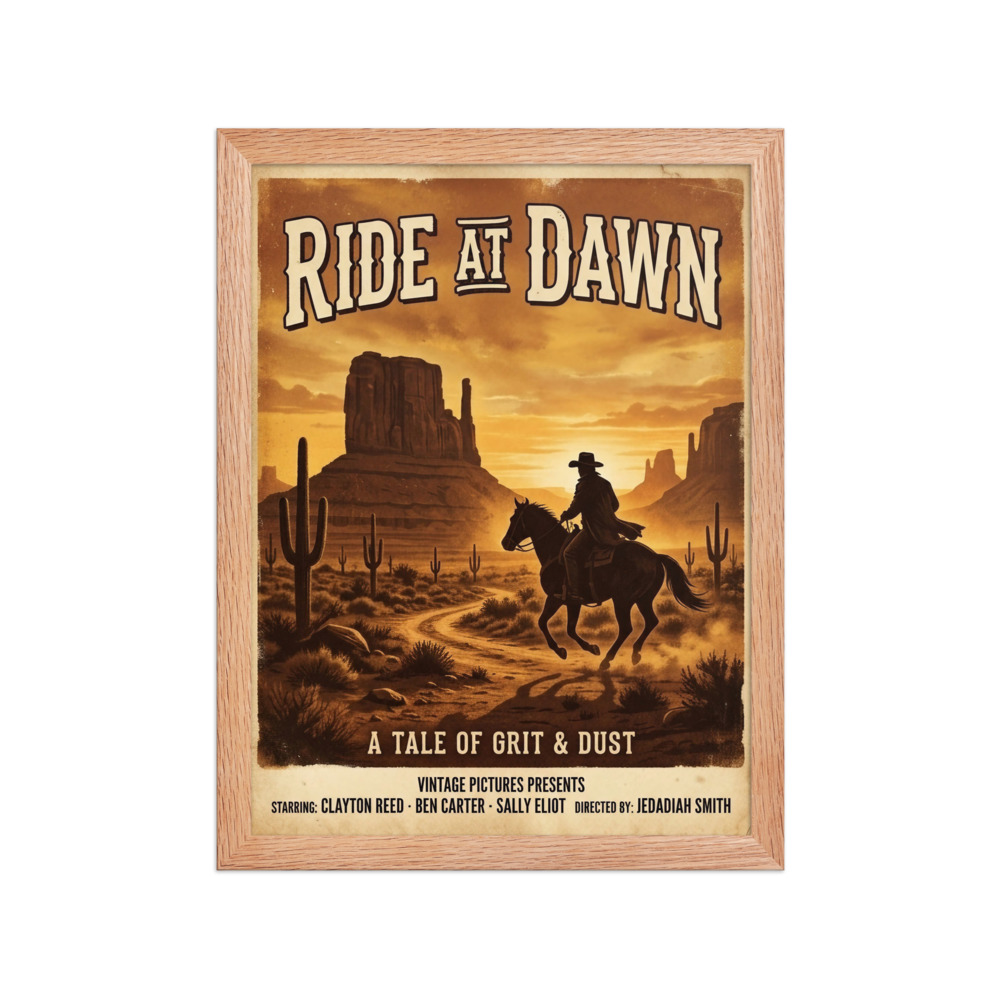 Ride At Dawn Art Print, vintage western poster, retro desert wall decor, cowboy gift, rustic living room accent