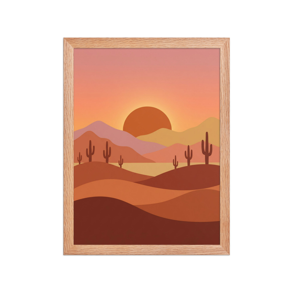 Minimalist Desert Sunset Landscape Art Print, retro southwestern wall art, living room decor, desert lover gift