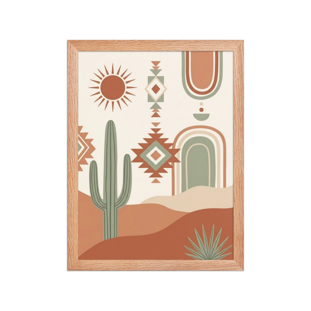 Cactus & Geometric Sun Art Print, Southwestern boho wall decor, desert living room art, earthy home accent, housewarming gift