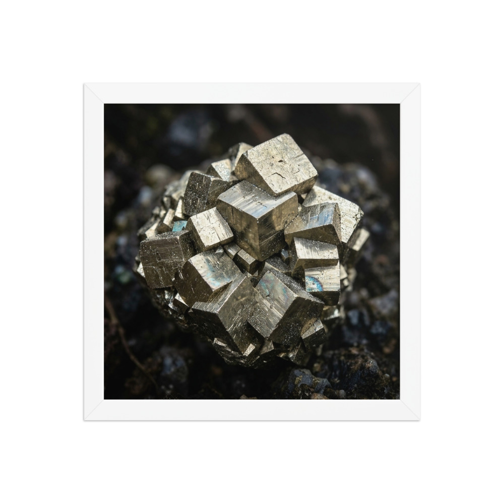 Pyrite Cubes Art Print, macro photography wall art, mineral decor, scientific photography gift, nature lover gift