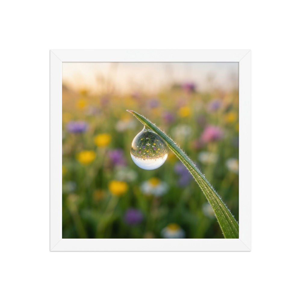 Dewdrop Macro Refraction Art Print, nature photography, botanical wall art, living room decor, gift for nature lovers