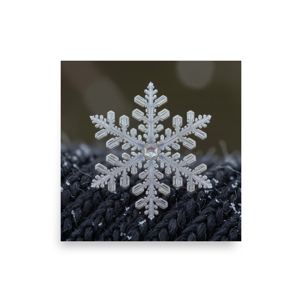 Natural Snowflake Art Print, realistic macro photography, winter wall decor, study or office decor, nature lover gift