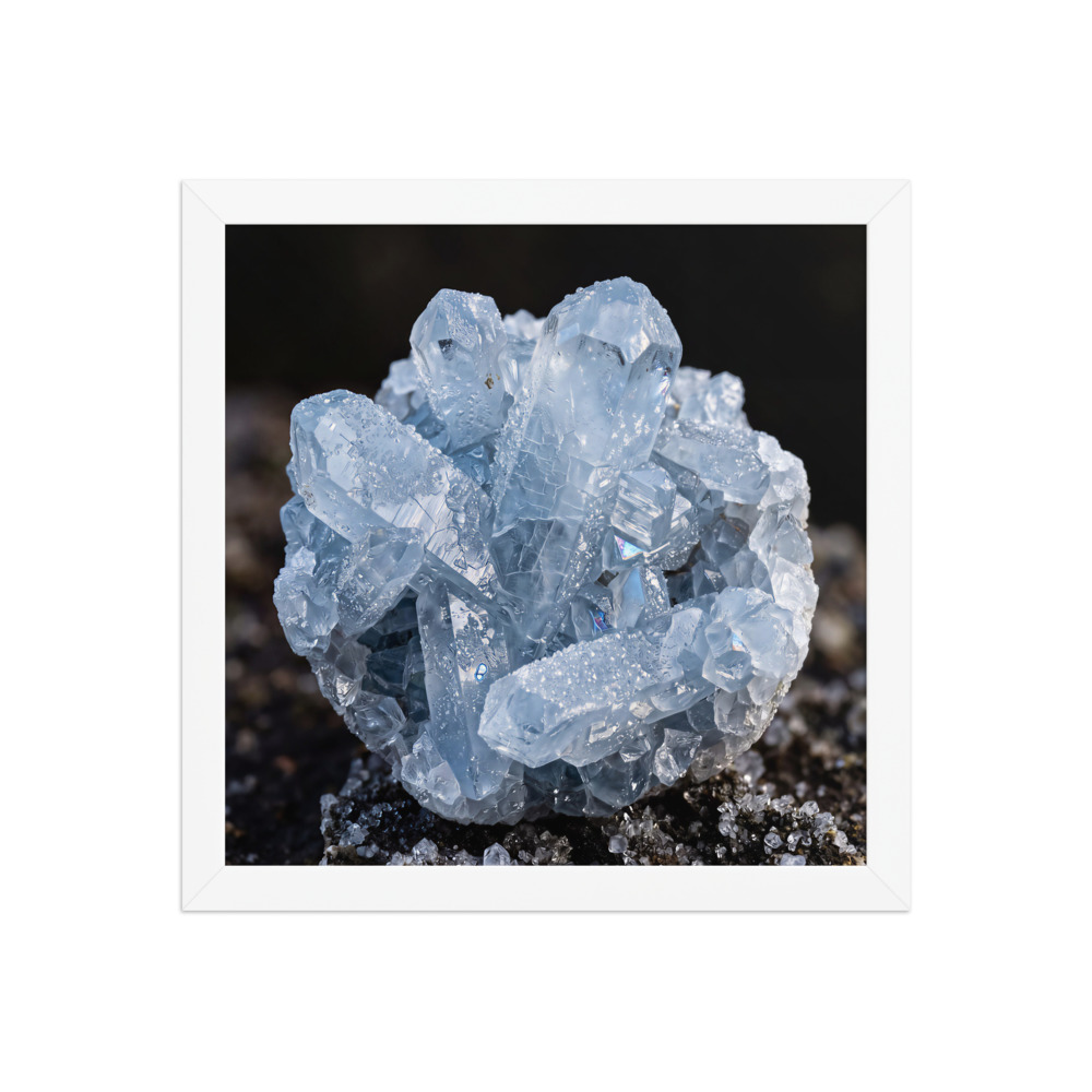 Celestite Cluster Art Print, scientific macro photography, nature wall decor, crystal lover gift, for geology fans