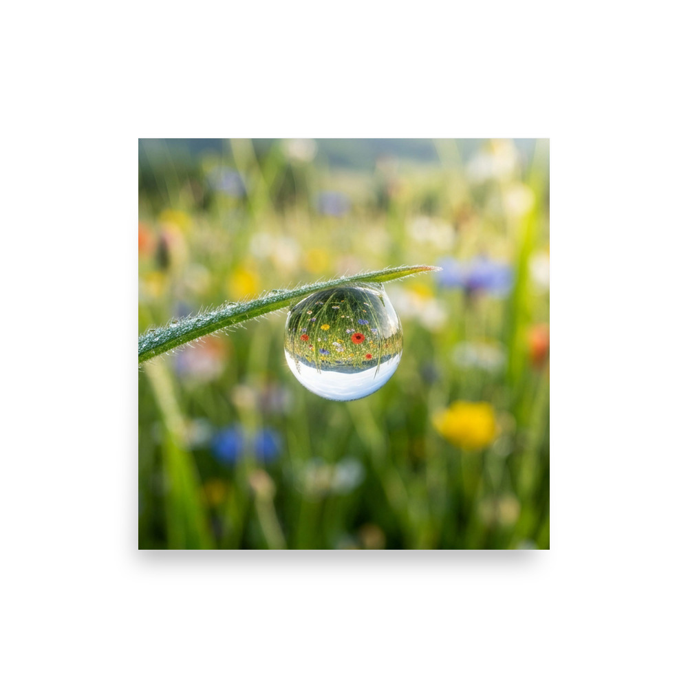Dewdrop Meadow Art Print, nature wall art, soft calming home decor, gift for nature lovers, enhanced matte paper