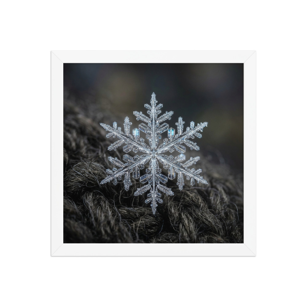Single Natural Snowflake on Wool Art Print, macro nature photography, winter wall art, science photography gift