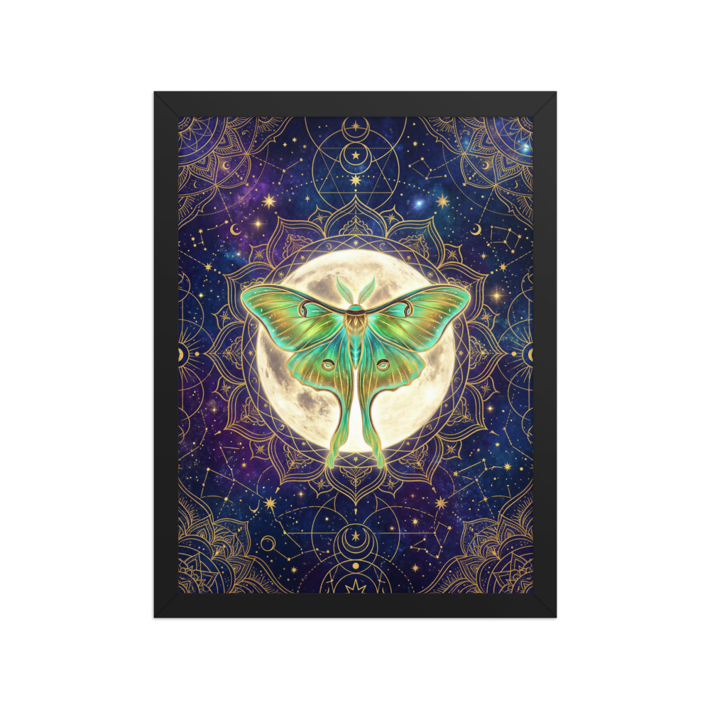 Luna Moth & Moon Art Print, mystical celestial wall art, boho witchy decor, esoteric room decor, moon lover gift
