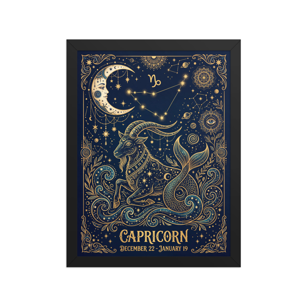 Capricorn Zodiac Art Print, mystical boho celestial decor, bedroom wall art, astrology gift, gift for Capricorn