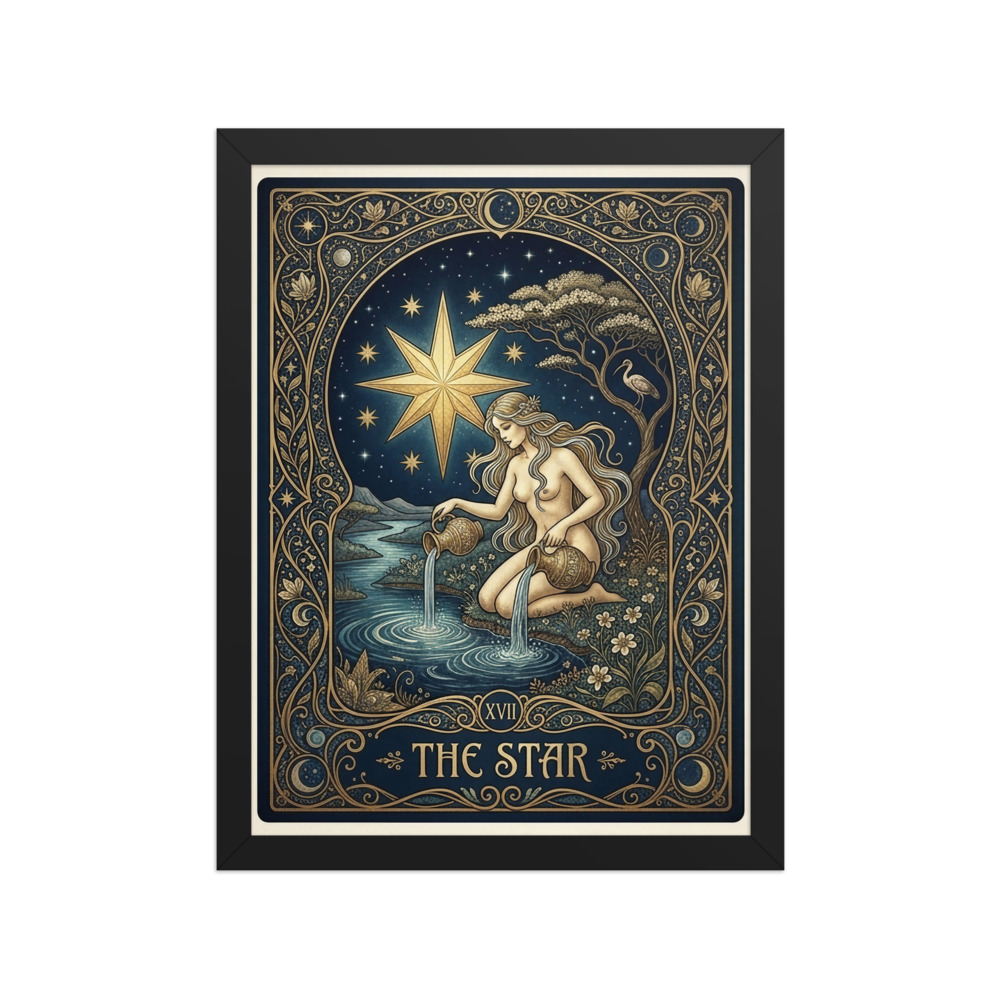 The Star Tarot Art Print, mystical Art Nouveau decor, midnight blue and gold wall art, spiritual gift for tarot readers