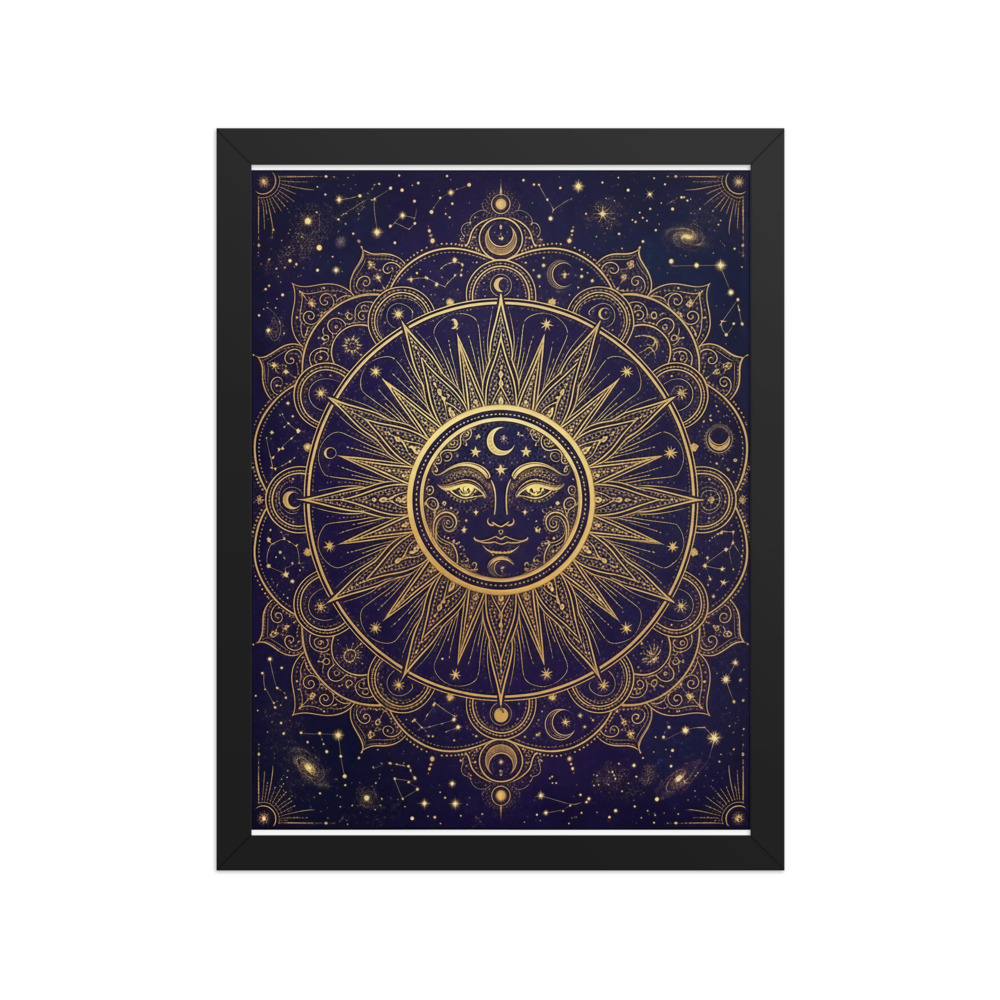 Celestial Sun Mandala Art Print, boho witchy wall decor, mystical bedroom art, esoteric altar decor, witchy gift for her