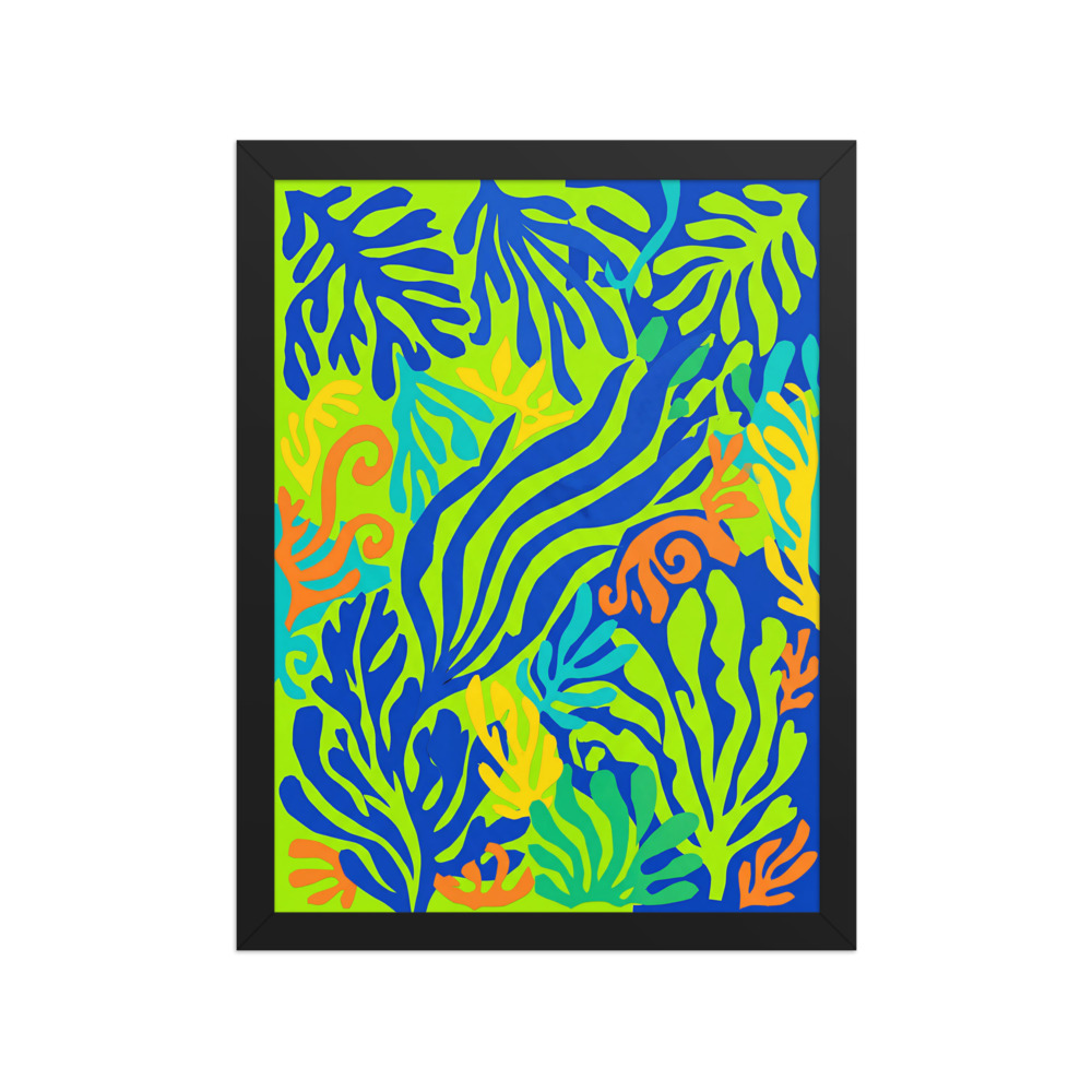 Cobalt Seaweed Art Print, Matisse-inspired abstract art, colorful living room decor, playful gift for modern art lovers