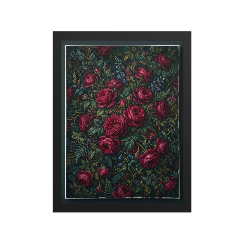 Ruby Rose Botanical Art Print, maximalist floral wall decor, eclectic living room art, gift for flower lovers and collectors