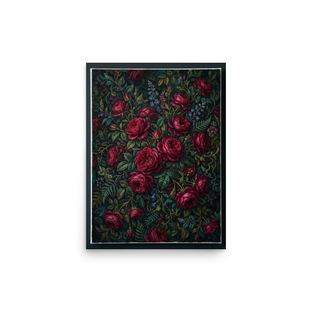 Ruby Rose Botanical Art Print, maximalist floral wall decor, eclectic living room art, gift for flower lovers and collectors