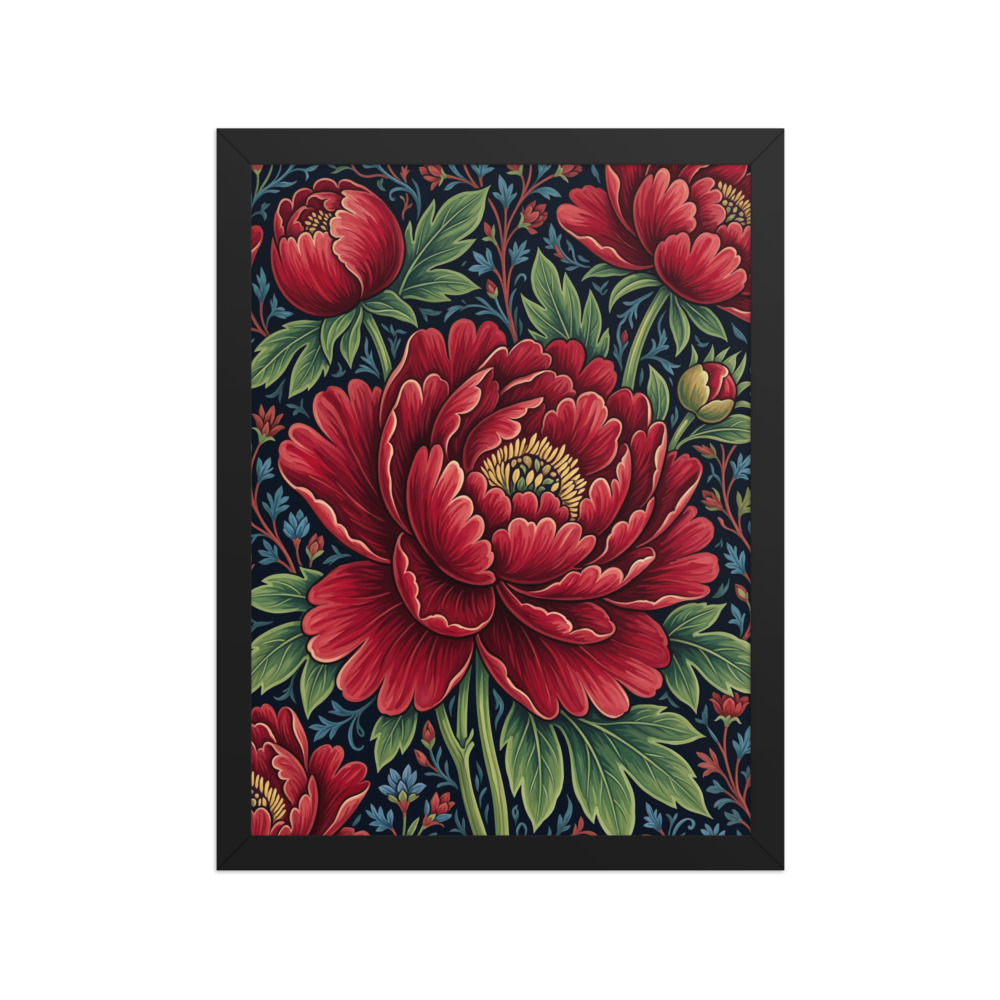 Crimson Peony Art Print, maximalist botanical wall art, eclectic living room decor, floral gift for design lovers