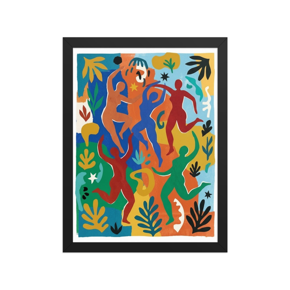 Terracotta abstract dancing figures art print, Matisse-inspired cut-out style, modern living room decor, gift for art lovers