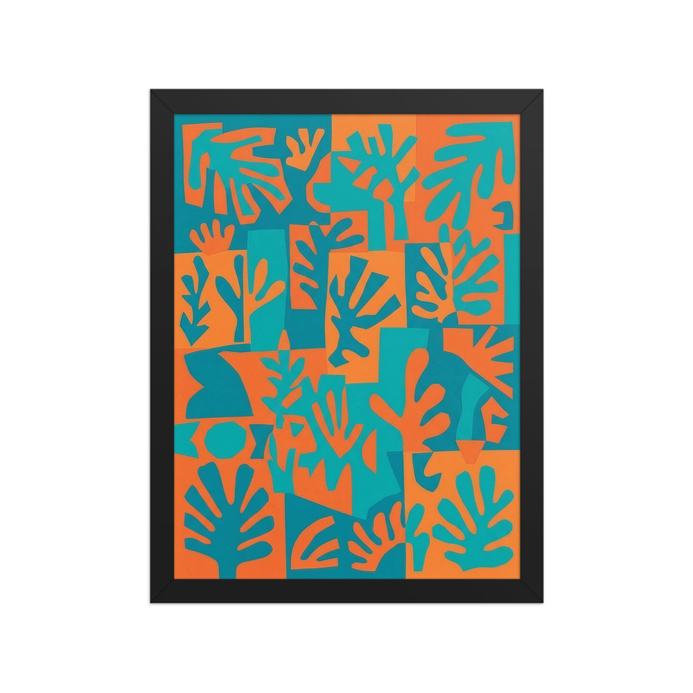 Turquoise Coral Art Print, Matisse-inspired abstract cut-out, colorful wall art, playful gift for modern homes