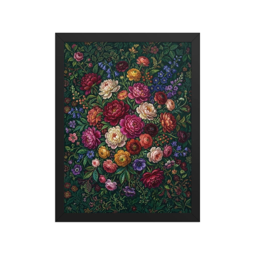 Emerald Peony Bouquet Art Print, maximalist botanical wall art, eclectic living room decor, floral gift for art lovers