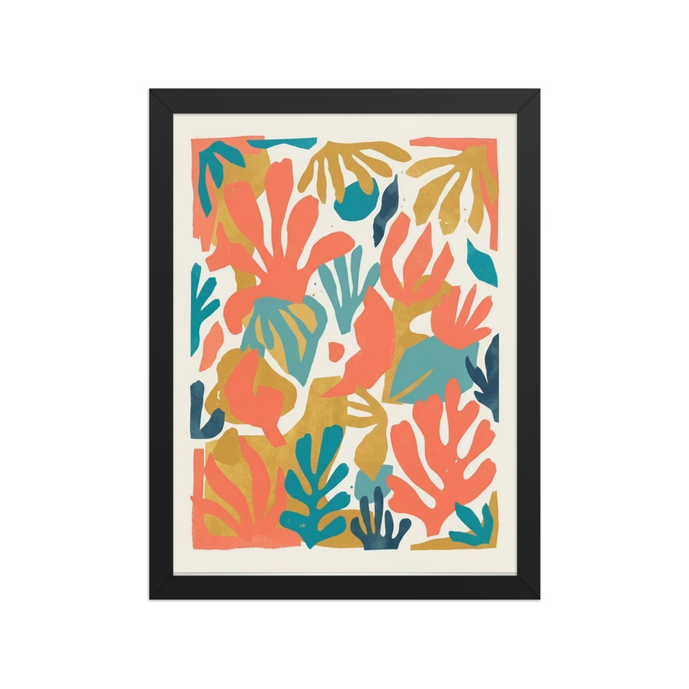 Coral & Gold Cutouts Art Print, Matisse-inspired wall art, modern living room decor, colorful housewarming gift for art lovers