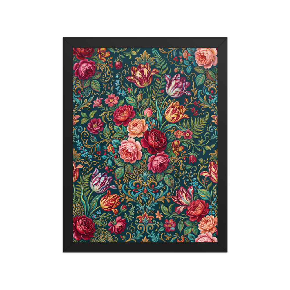 Baroque Rose and Tulip Art Print, maximalist botanical wall art, eclectic gallery decor, gift for flower lovers